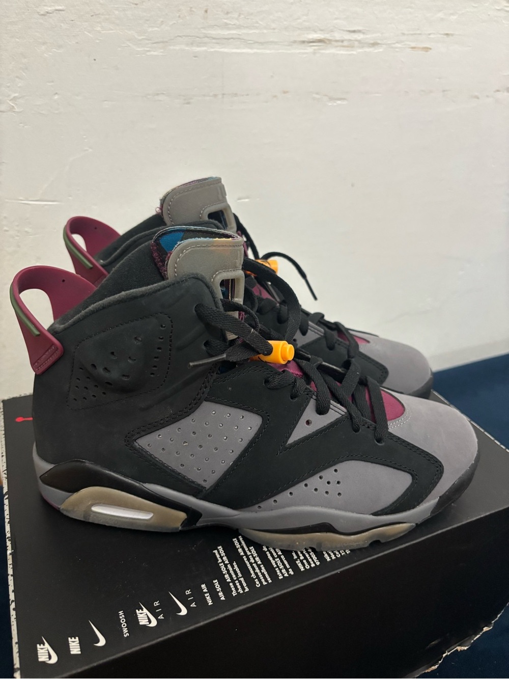 Jordan Grey, Black and Maroon High-Top Sneakers - Picture 3 of 3